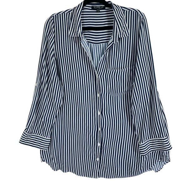 plus SZ  Button Down Roll-up 3/4 Sleeves Lapel Collar Shirt  sz 1X Velvet Heart - Picture 6 of 15